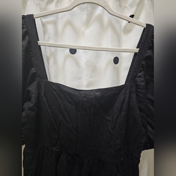 House of Harlow 1960 black smocked short puff sleeve peasant style dress large - Picture 2 of 8